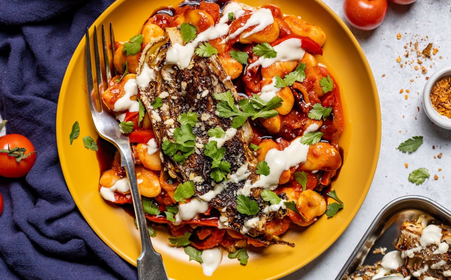 Seared Balsamic Cabbage On Harissa Butter Beans