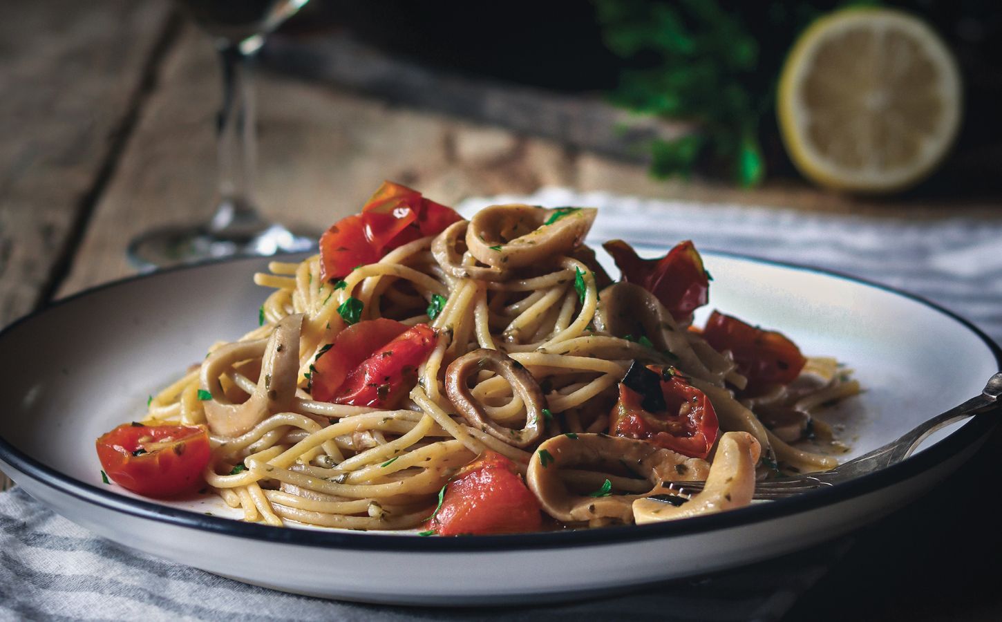 Vegan Mushroom Calamari Spaghetti