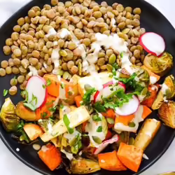 Herb-Roasted Autumn Harvest Bowls With Creamy Tahini Dressing