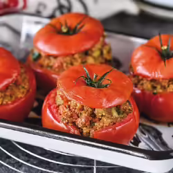 Vegan Pesto Stuffed Tomatoes With Seasonal VegetablesÂ 