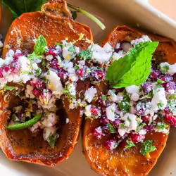 Glazed Vegan Honeynut Squash With Mint and FetaÂ 