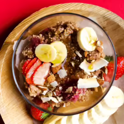 Vegan Strawberries and Cream Quinoa Breakfast Porridge