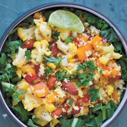 Vegan Chili-Lime Cauliflower Bowl With Couscous and Collard Greens