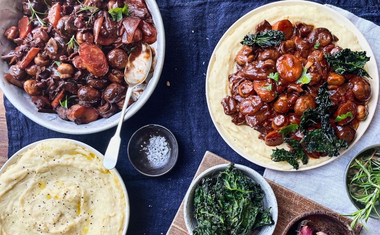 How To Make This Mushroom Bourguignon With White Bean Mash & Kale Crisps