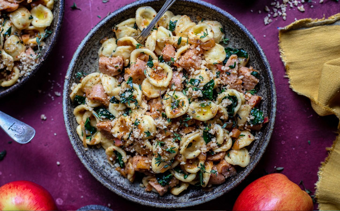 This Apple, Kale, And Sausage Pasta Marries Sweet With Savory (And It’s Vegan)