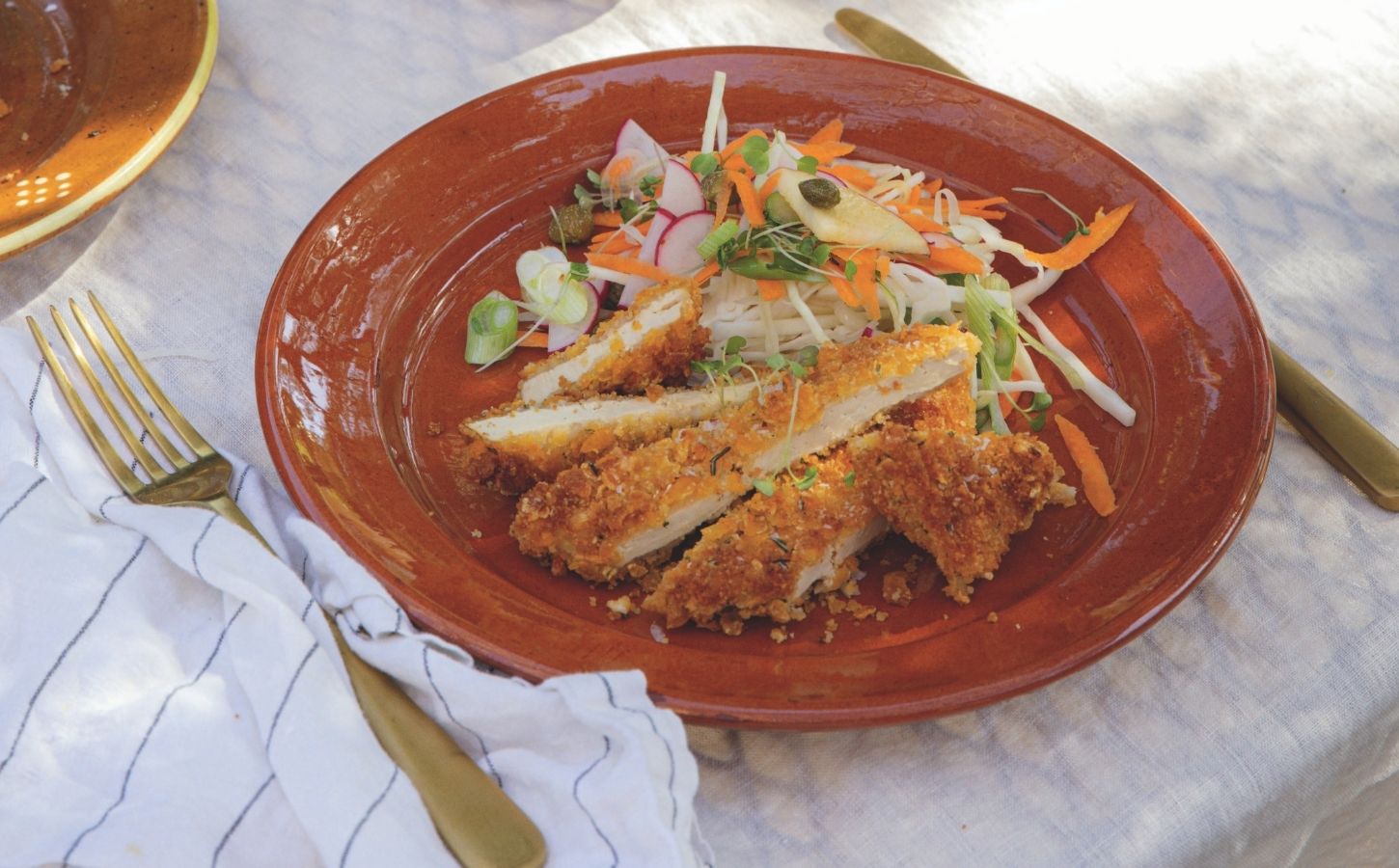 Try This Tasty Tofu Schnitzel With Coleslaw