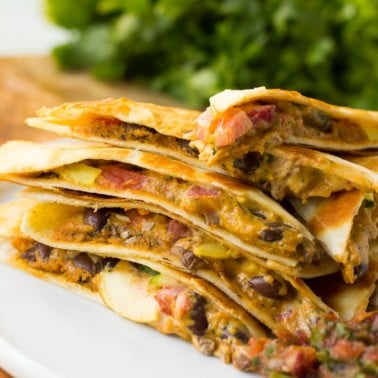 Cheesy Vegan Quesadillas with Black Beans and Vegetables