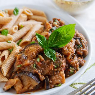 Skillet Eggplant and Lentils with Almond Parmesan