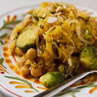Spaghetti Squash with Roasted Brussels Sprouts and Chickpeas