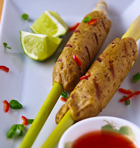 Thai Seitan on Lemongrass Skewers