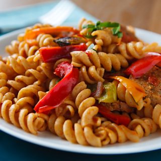 Pasta with Peppers and Italian Seitan Sausage