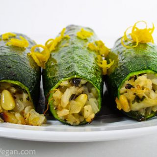 Zucchini Stuffed with Pinenuts and Herbed Basmati Rice