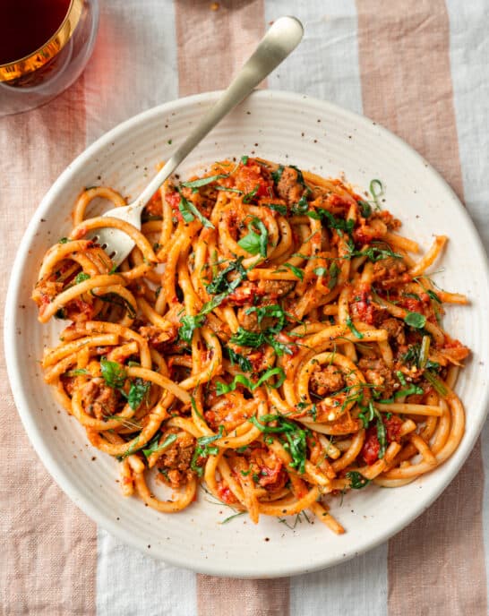 Sausage & Fennel Pasta with Crushed Tomato Sauce