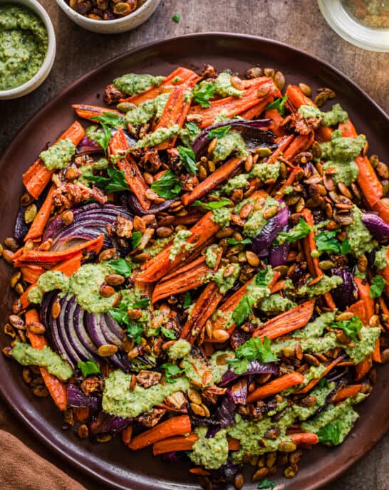 Roasted Carrots and Dates with Pistachio Pesto