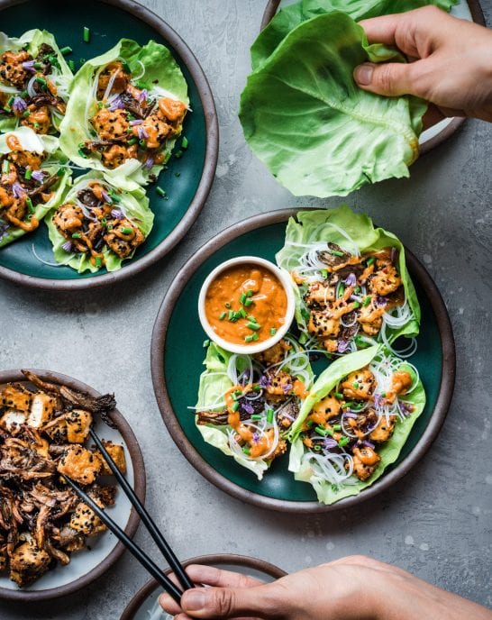 Crispy Sesame Tofu and Mushroom Lettuce Wraps