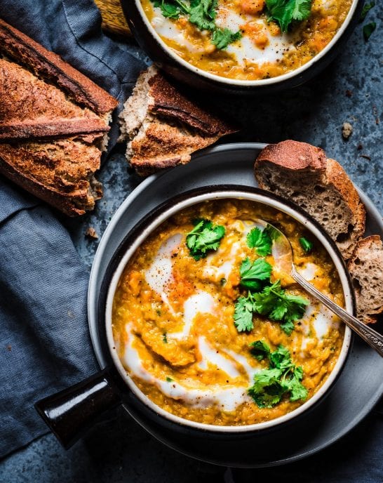 Instant Pot Spiced Red Lentil Sweet Potato Soup