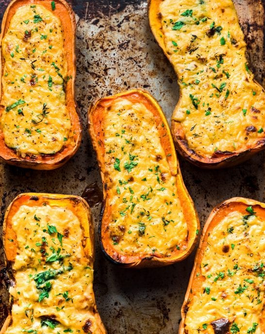 Cheesy Baked Butternut Squash (Vegan)