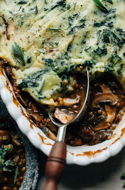Mushroom Gravy Pie with Garlicky Kale Mashed Potatoes