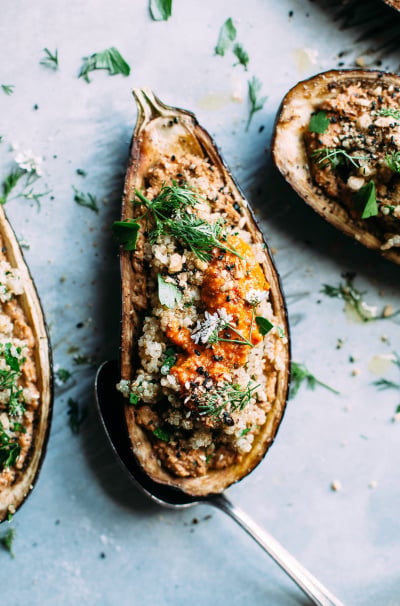 Stuffed Eggplant With Sunflower Romesco Sauce