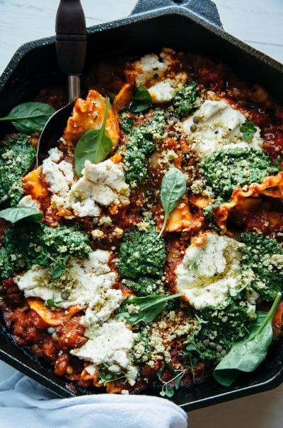 Vegan Skillet Lasagna with Homemade Almond Ricotta