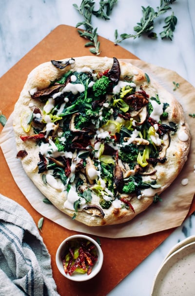 Spicy Vegan White Pizza with Broccoli Rabe & Truffle Cream