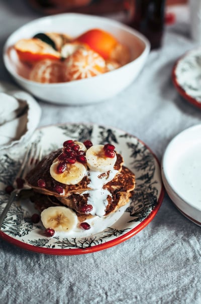 Banana Eggnog Pancakes