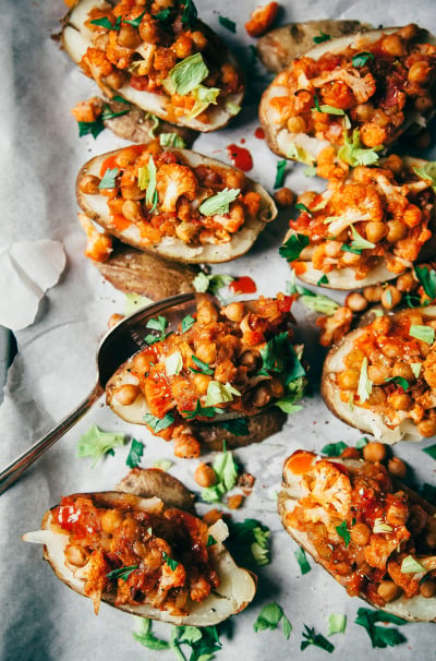 Twice Baked Potatoes with Buffalo Chickpeas & Cauliflower