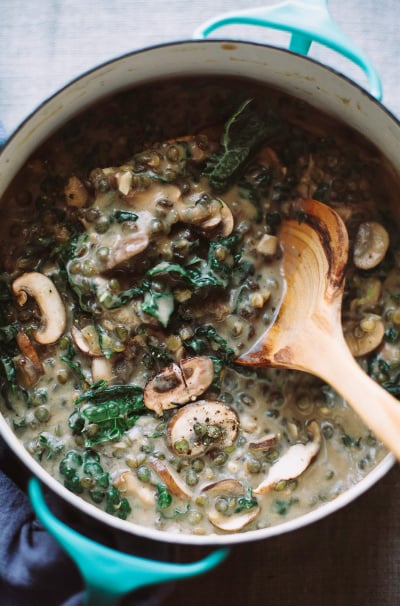 Creamy French Lentils with Mushrooms & Kale