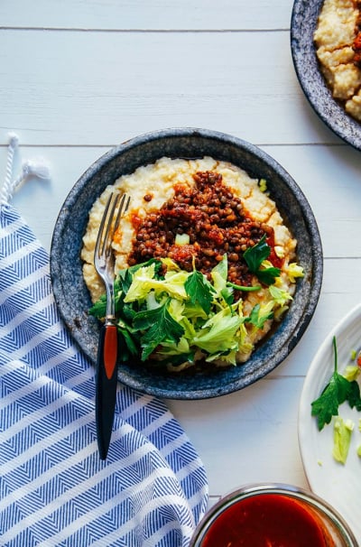 Vegan BBQ Lentils with Millet Polenta