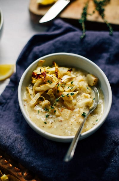 Winter Vegetable Chowder with Mustard, Lemon & Crispy Cabbage