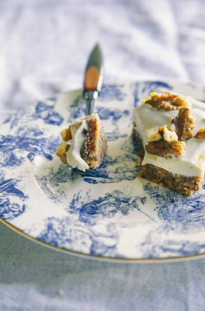 Raw Carrot Cake Slice with Tangy Citrus Frosting
