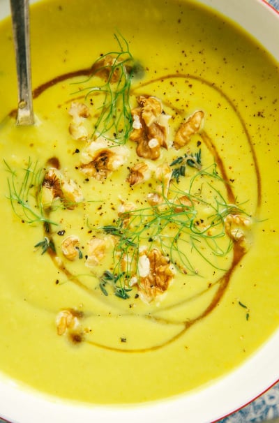Fennel Leek Soup with Walnuts & Turmeric