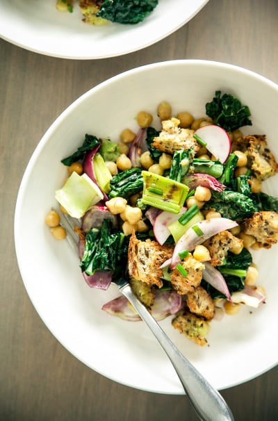 Chickpea, Spring Onion, Kale & Bread Salad (A Spring Panzanella)