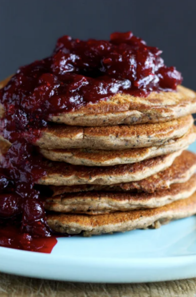 Dirty Masala Chai Pancakes with Cranberry Vanilla Compote