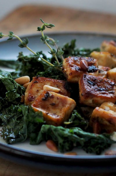 Roasted Tofu with Kale & Pine Nuts
