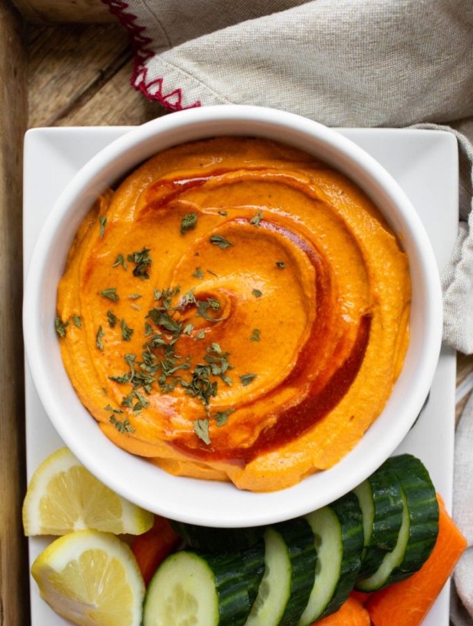 Roasted Red Pepper Hummus (Oil Free!)