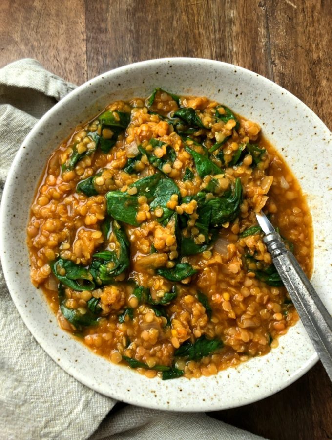 Vegan Red Lentil Spinach Soup