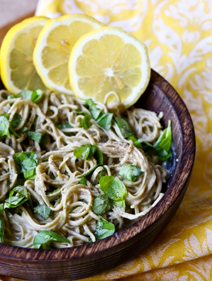 Vegan Lemon Sauce with Basil and Edamame Pasta