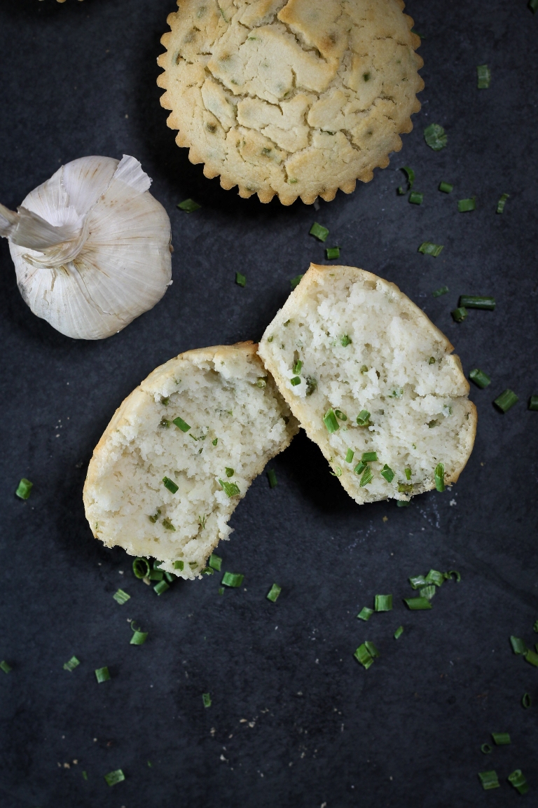 Vegan Garlic Chive Muffins (Gluten-free, Oil-free)