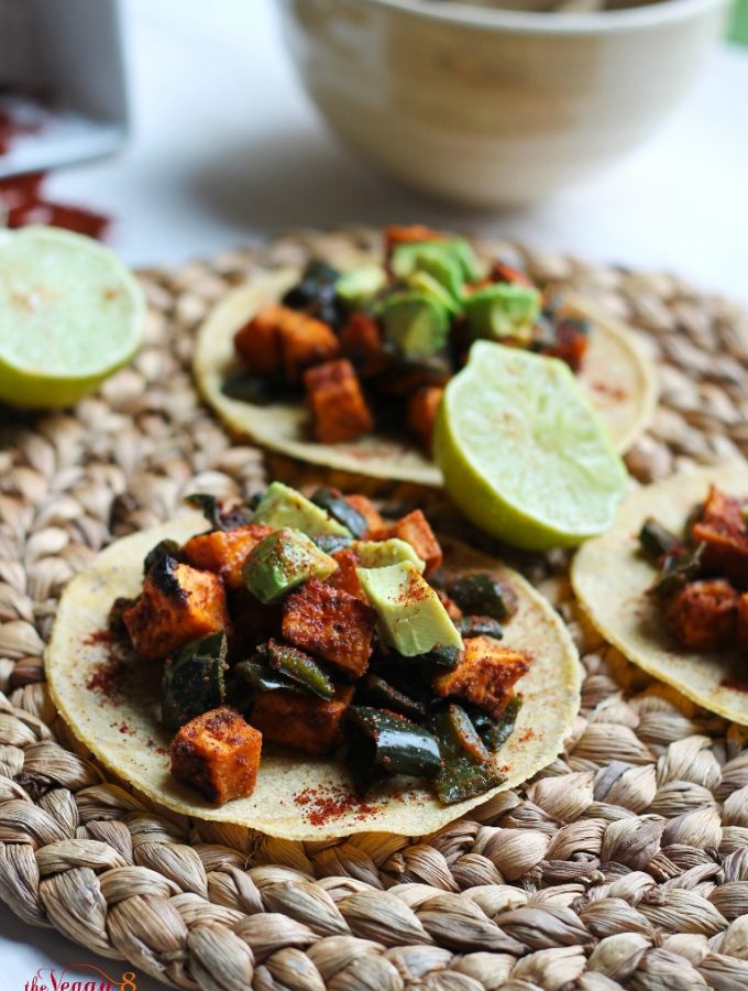 Roasted Poblano Pepper & Sweet Potato Tostadas