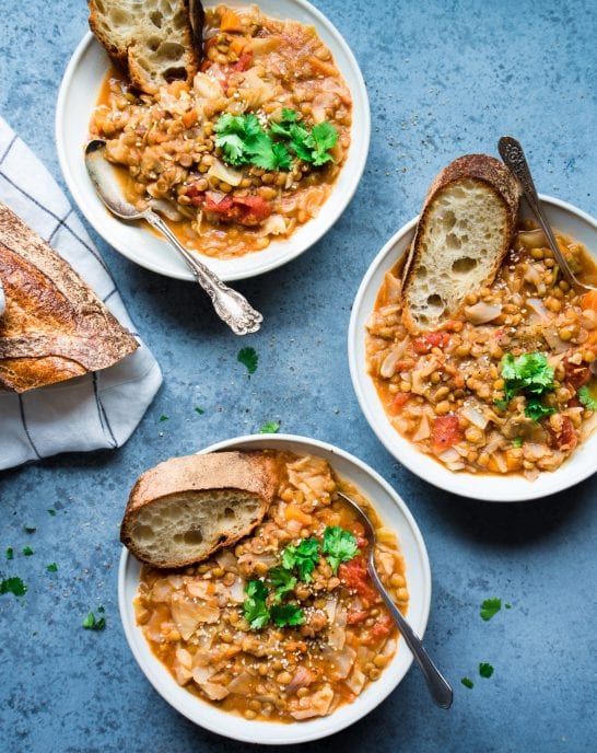 Vegan Instant Pot Lentil and Cabbage Soup