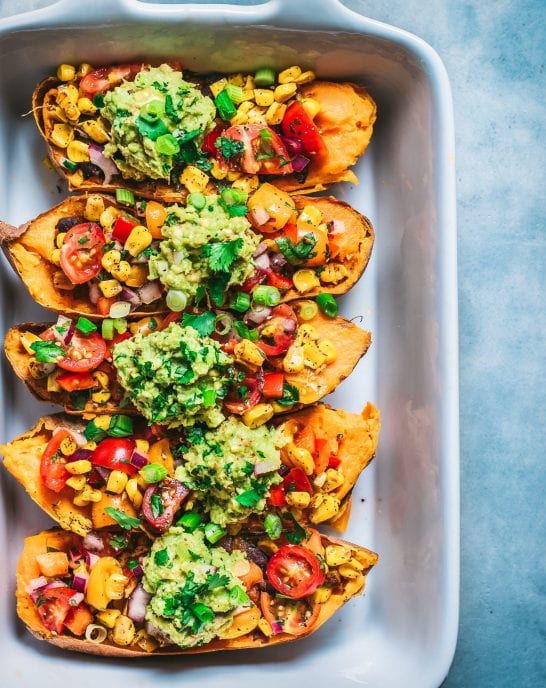 Healthy Burrito Bowl-Stuffed Sweet Potatoes