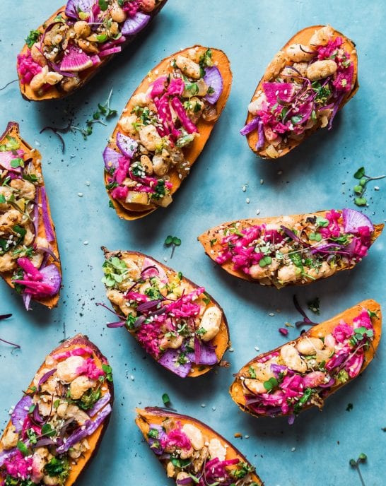 Za’atar White Bean Stuffed Sweet Potatoes