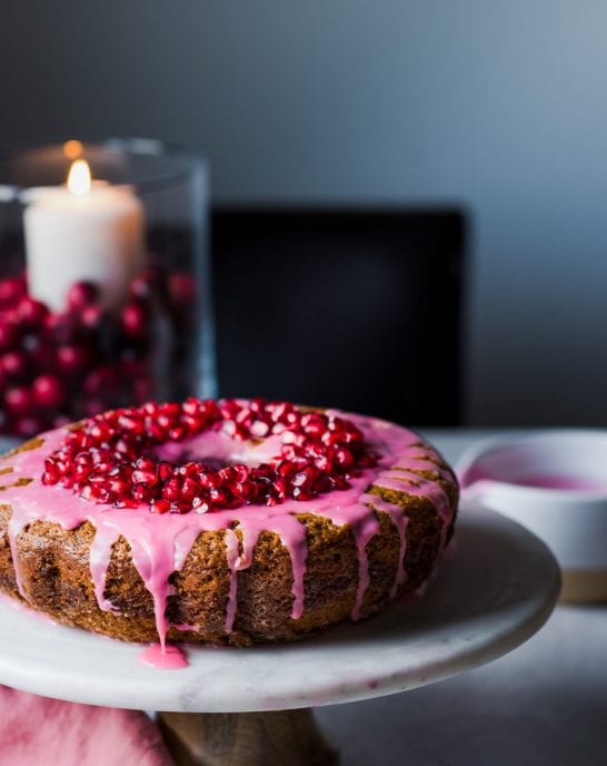 Pomegranate Glazed Gingerbread Bundt Cake