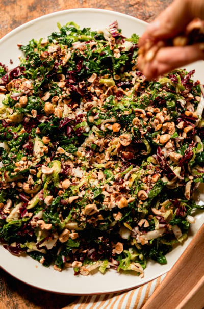 Shredded Fall Greens with Sherry Thyme Vinaigrette & Hazelnuts