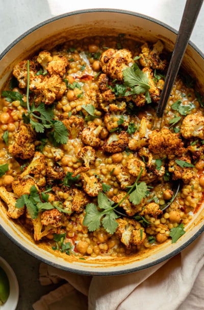 Creamy Coconut Couscous with Golden Roasted Cauliflower & Chickpeas