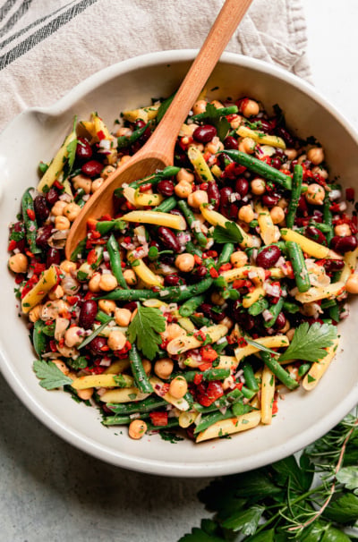 Tangy Four Bean Salad with Rosemary & Roasted Peppers