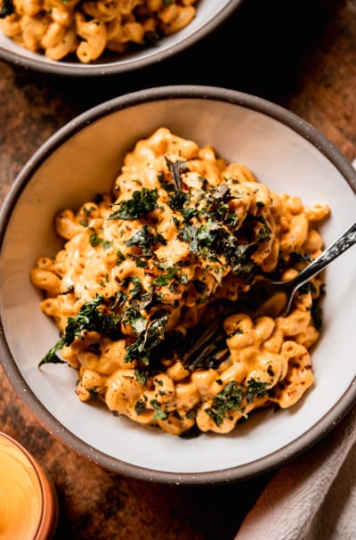 Creamy Vegan Truffle Mac with Crunchy Kale Topping