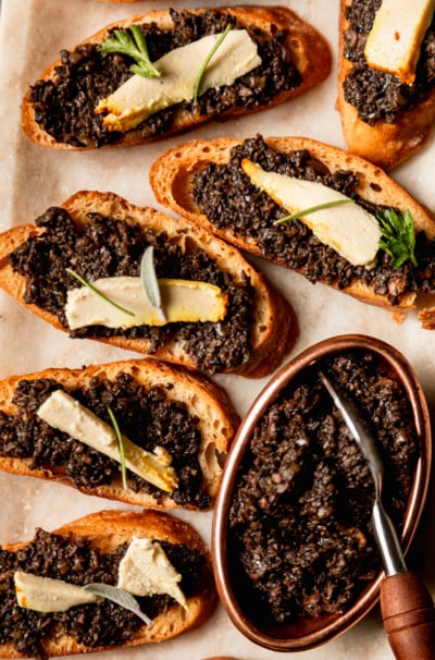 Vegan Mushroom Duxelles Crostini Appetizer