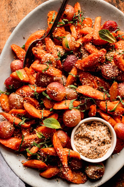 Oven-Roasted Carrot Side Dish with Grapes & Dukkah